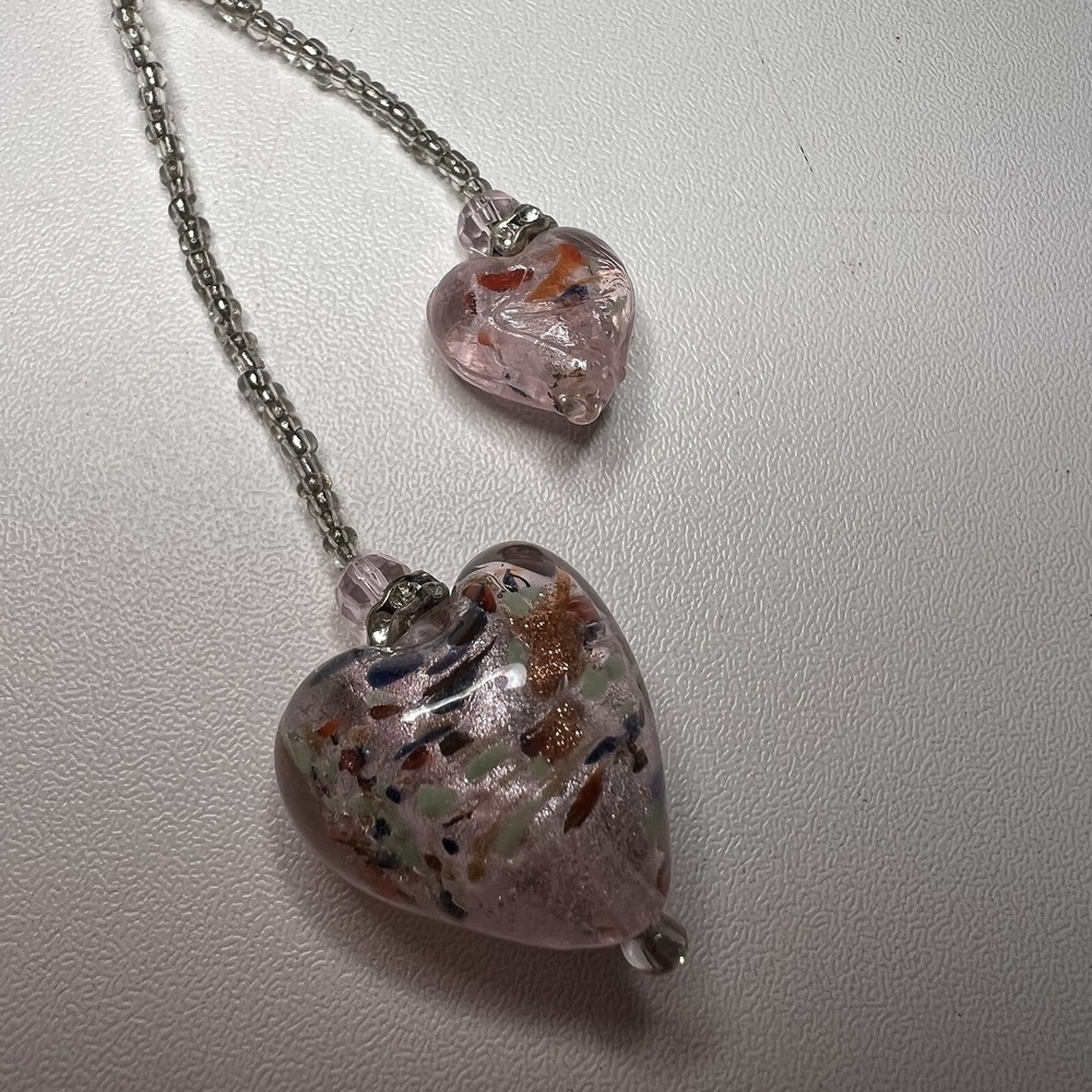 Vintage Pink Speckle Heart Or Confetti Beaded Heart Necklace